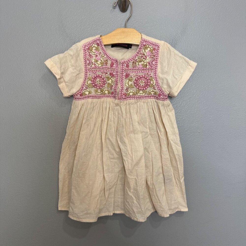 ANTIK BATIK cream & purple cotton embroidered dress size youth 4